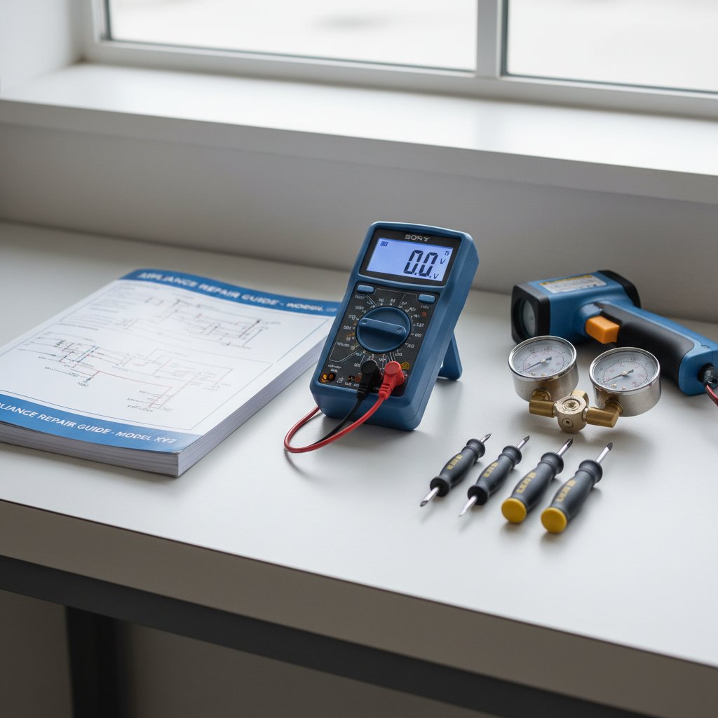 Technician performing precision diagnostics on a premium appliance in a Greenwood Village kitchen